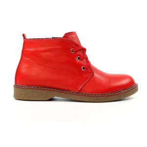 Lunar GLR014 Claire II Ladies Red Leather Zip & Lace Ankle Boots