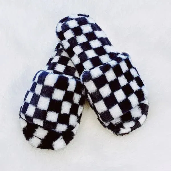 Luxe Lounge Checker Cozy Slippers Stylish