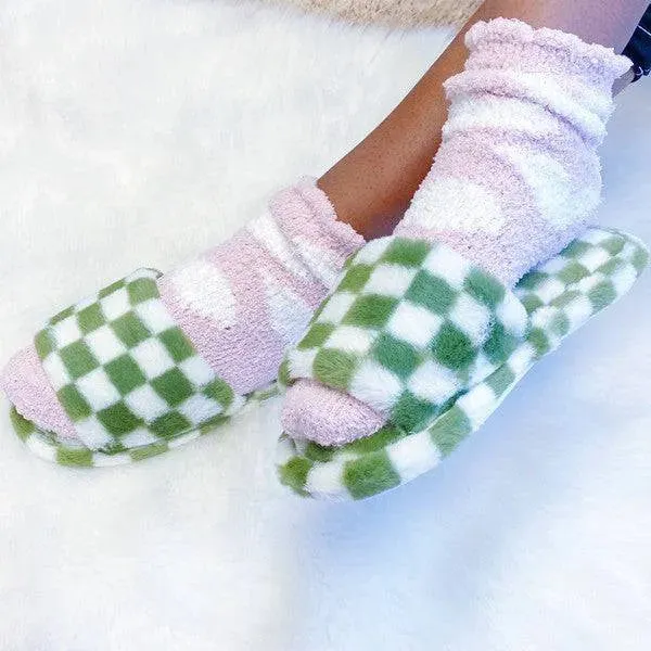 Luxe Lounge Checker Cozy Slippers Stylish