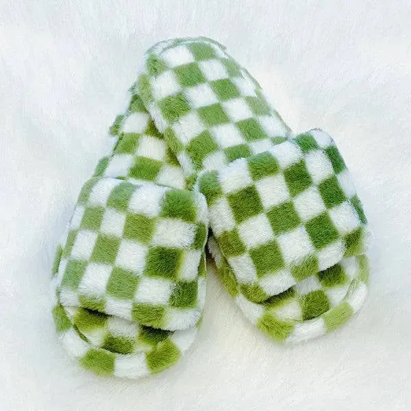 Luxe Lounge Checker Cozy Slippers Stylish