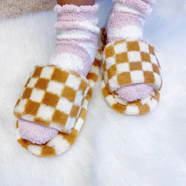 Luxe Lounge Checker Cozy Slippers Stylish