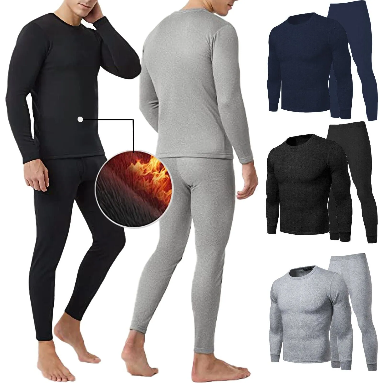 Men Winter Fleece Lined 100% Cotton Thermal Long Johns Top Bottom Underwear Set