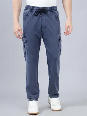 Men's Blue Solid Full Length Winter Cargo Pant