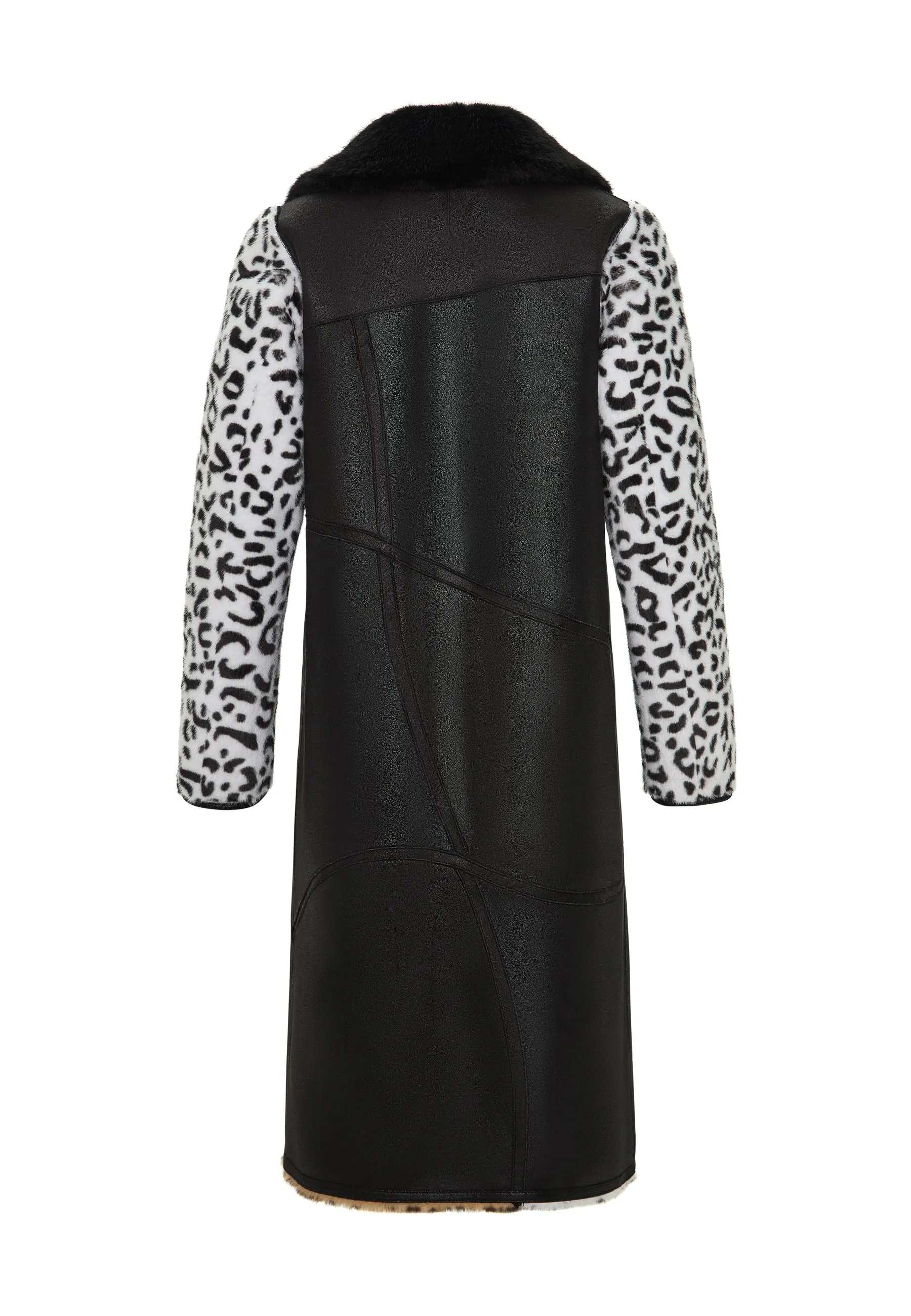 Mixed Print Reversible Faux Fur Coat Flavia - Leopard