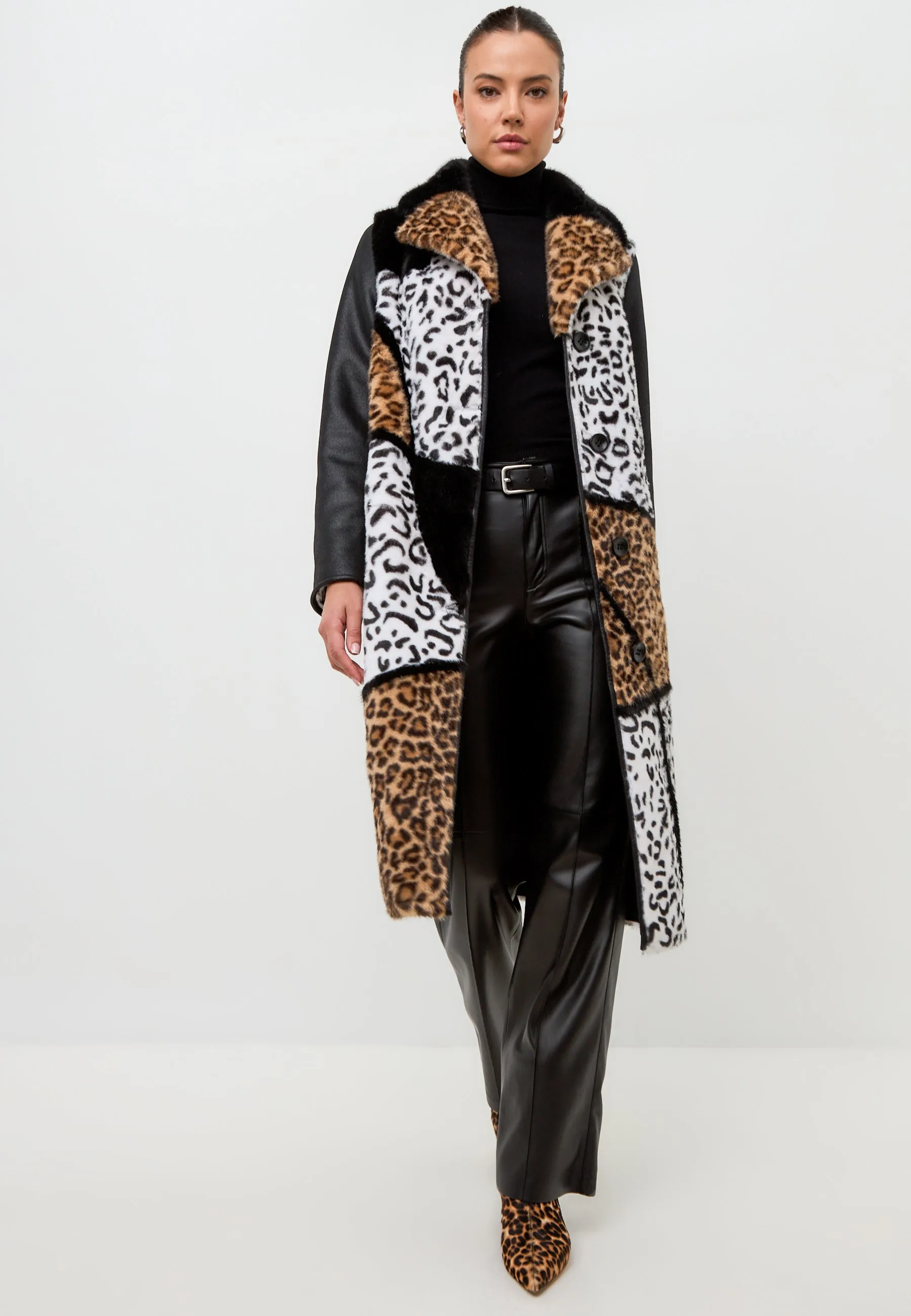 Mixed Print Reversible Faux Fur Coat Flavia - Leopard