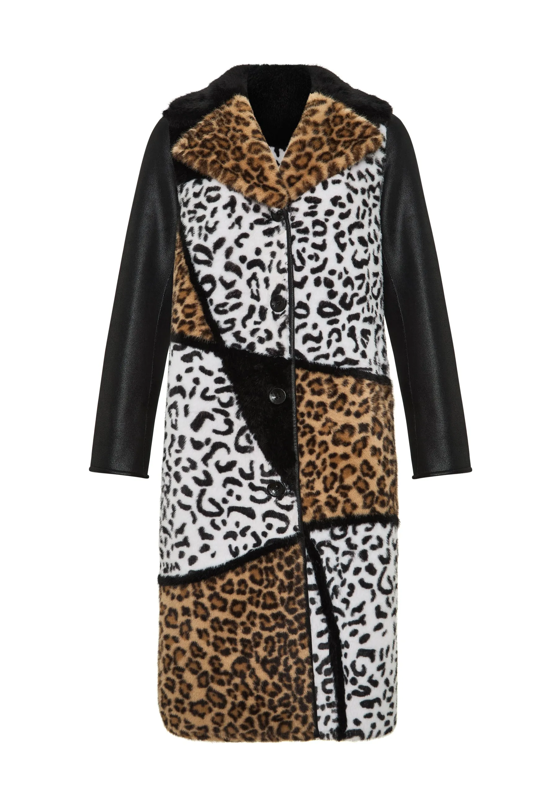 Mixed Print Reversible Faux Fur Coat Flavia - Leopard