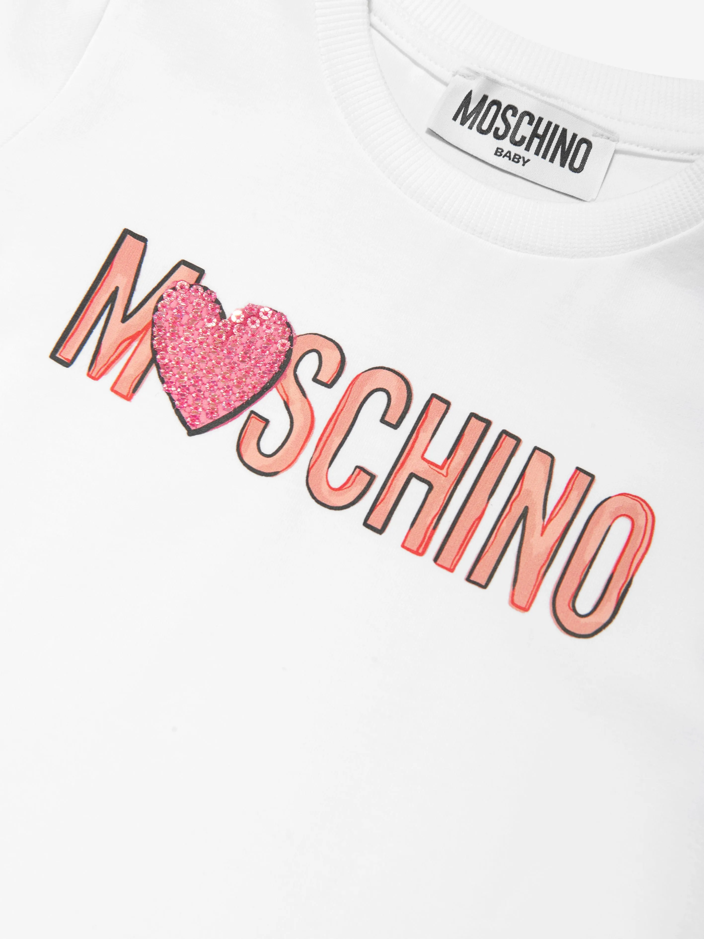 Moschino Baby Girls Heart Logo T-Shirt in White