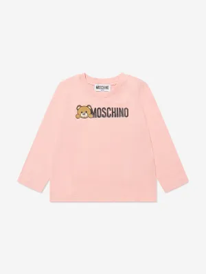 Moschino Baby Girls Long Sleeve Logo T-Shirt in Pink