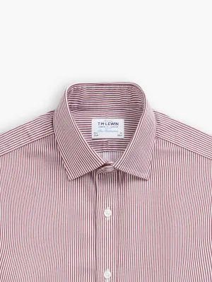 Non-Iron Burgundy Bengal Stripe Twill Fitted Single Cuff Classic Collar Shirt