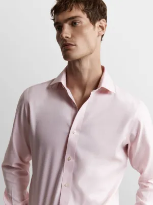 Non-Iron Pink Twill Fitted Double Cuff Classic Collar Shirt