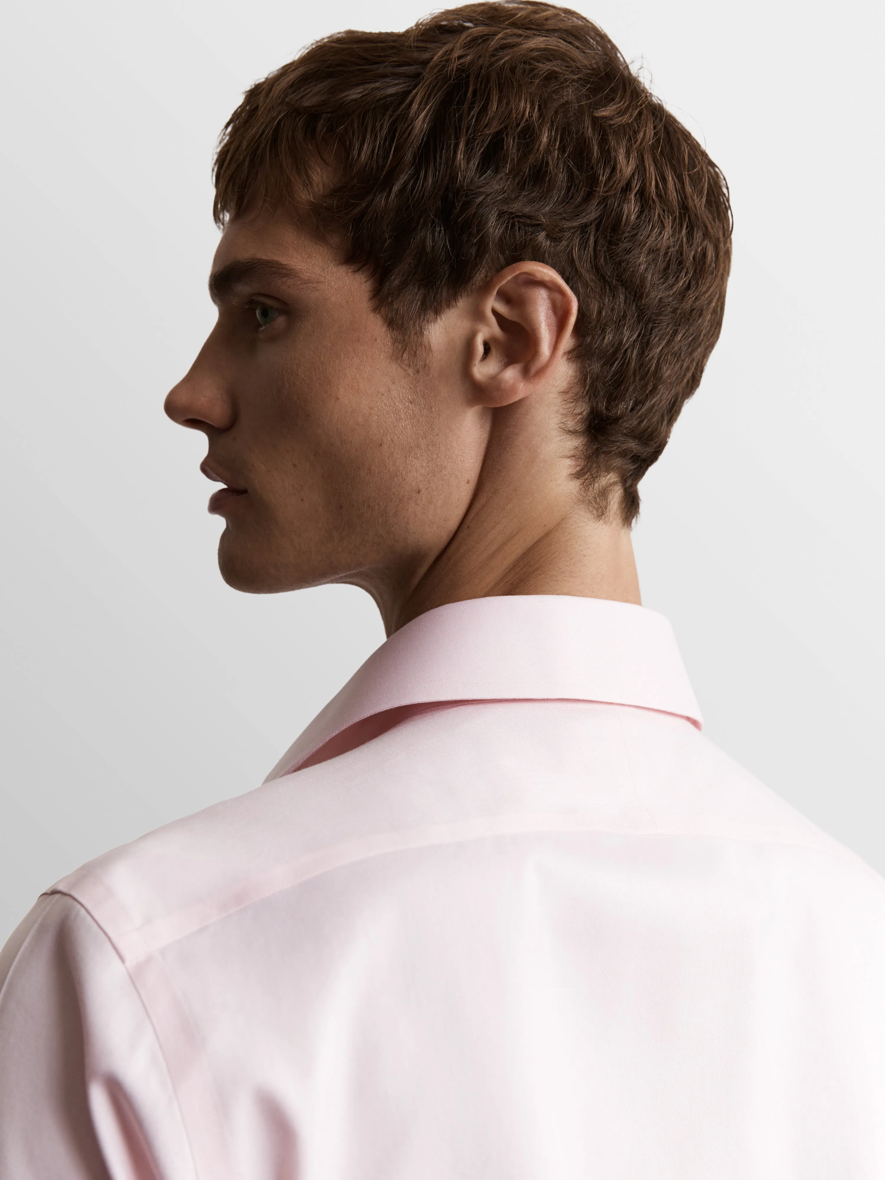 Non-Iron Pink Twill Fitted Double Cuff Classic Collar Shirt