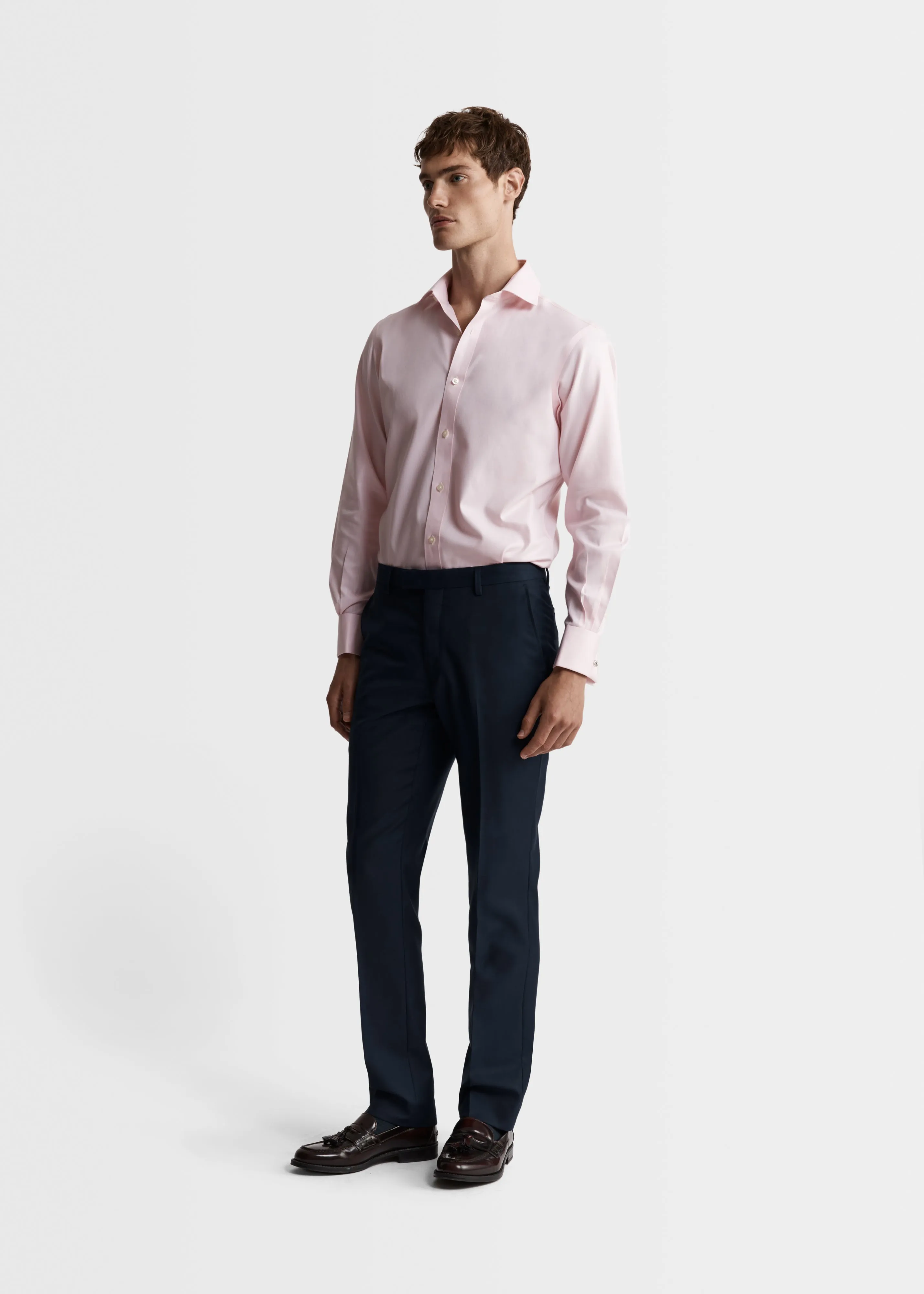 Non-Iron Pink Twill Fitted Double Cuff Classic Collar Shirt