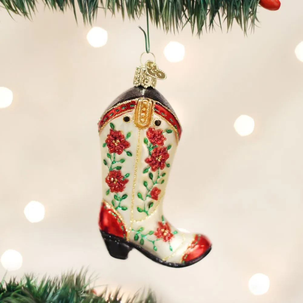 Old World Christmas Christmas Cowgirl Boot Ornament