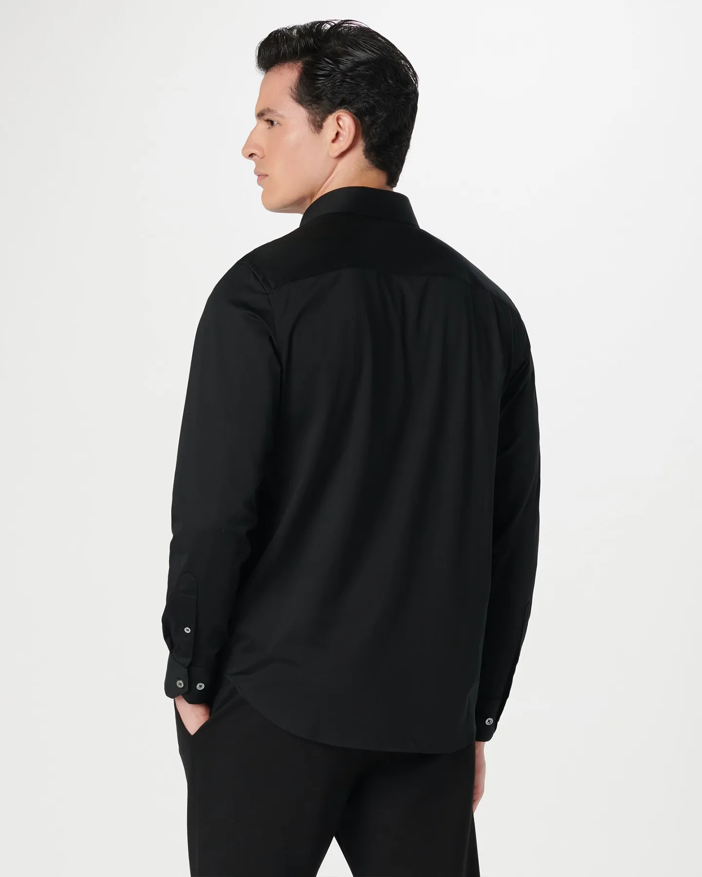 OOOHCOTTON 8 WAY STRETCH SOLID SHIRT - BLACK