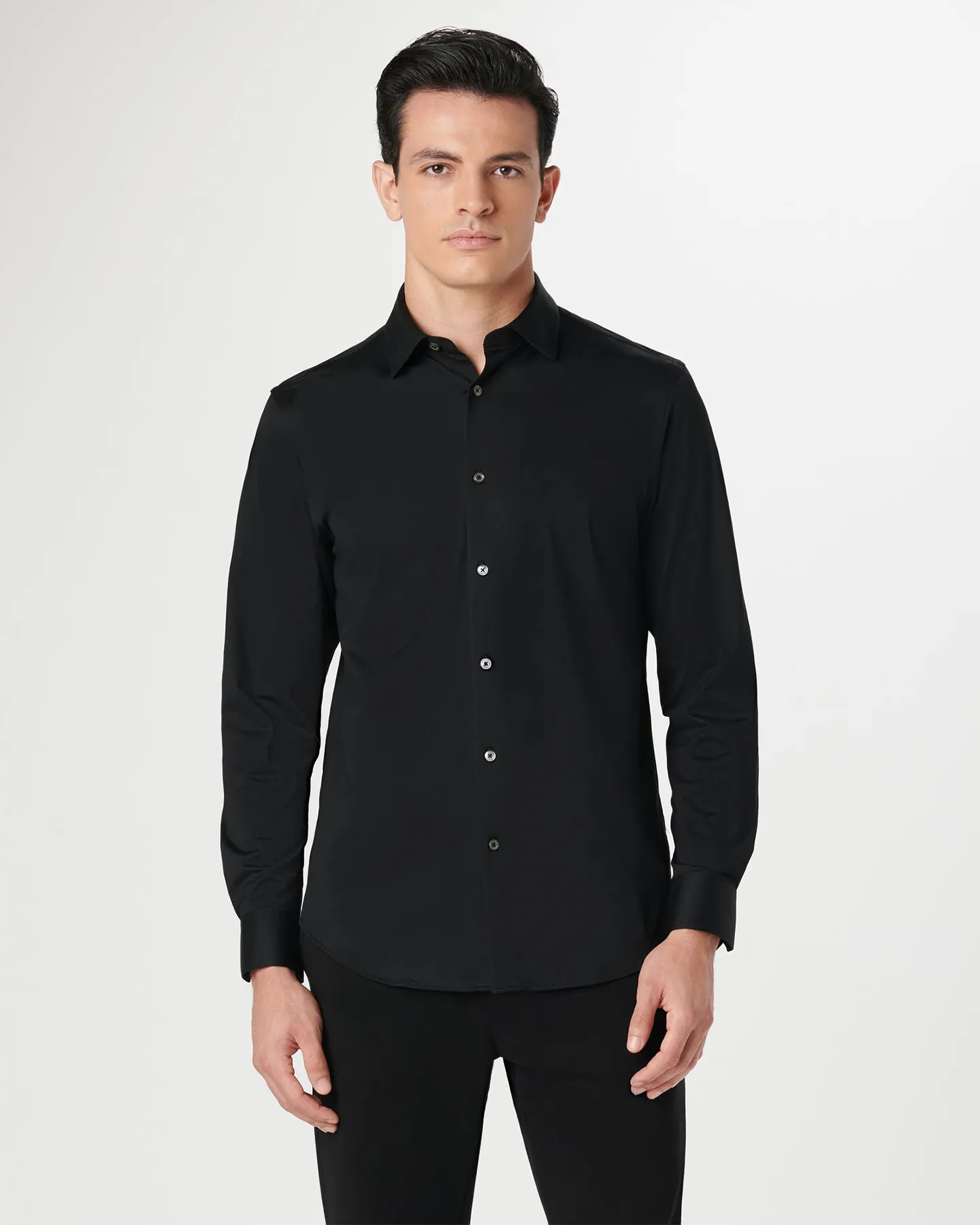 OOOHCOTTON 8 WAY STRETCH SOLID SHIRT - BLACK