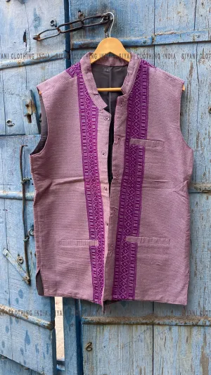 Pastel Pink Solid Sustainable Handloom Cotton Handmade Nehru Jacket