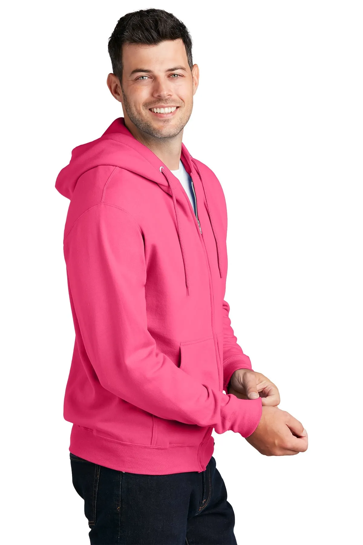 Port & Company Core Fleece Customized Zip Hoodies, Neon Pink