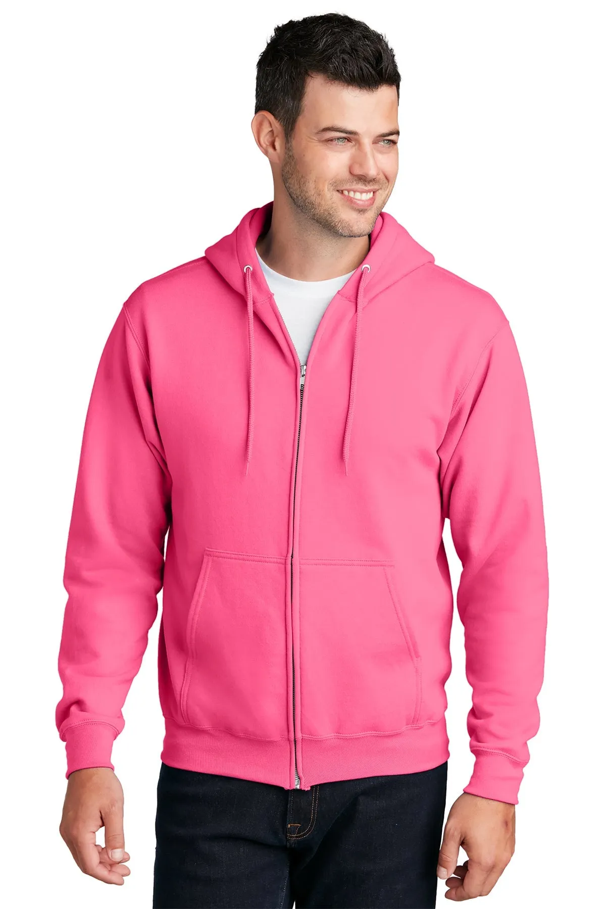 Port & Company Core Fleece Customized Zip Hoodies, Neon Pink