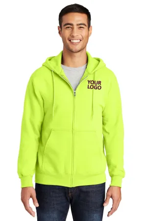 Port & Company Essential Fleece Branded Zip Hoodies, Safety Green