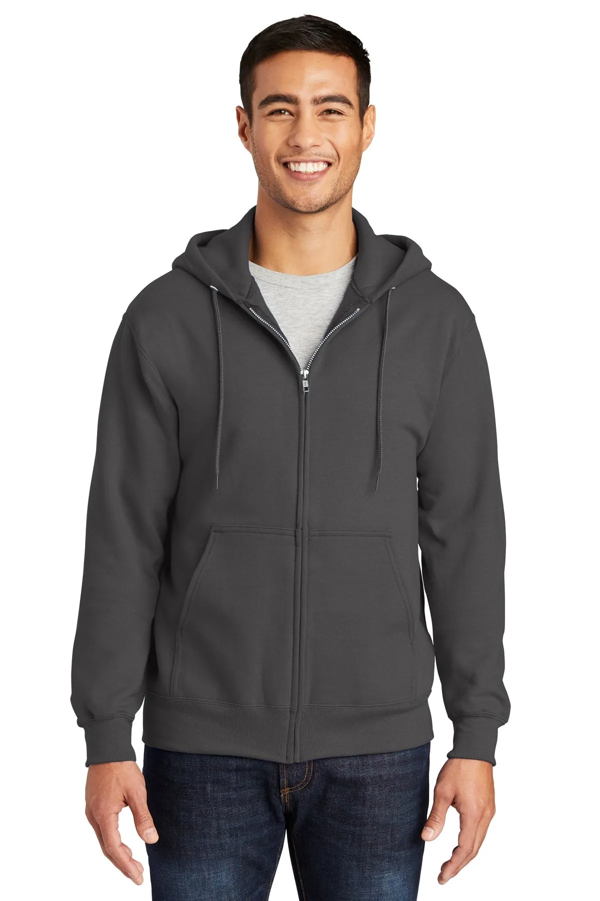 Port & Company Essential Fleece Custom Zip Hoodies, Charcoal