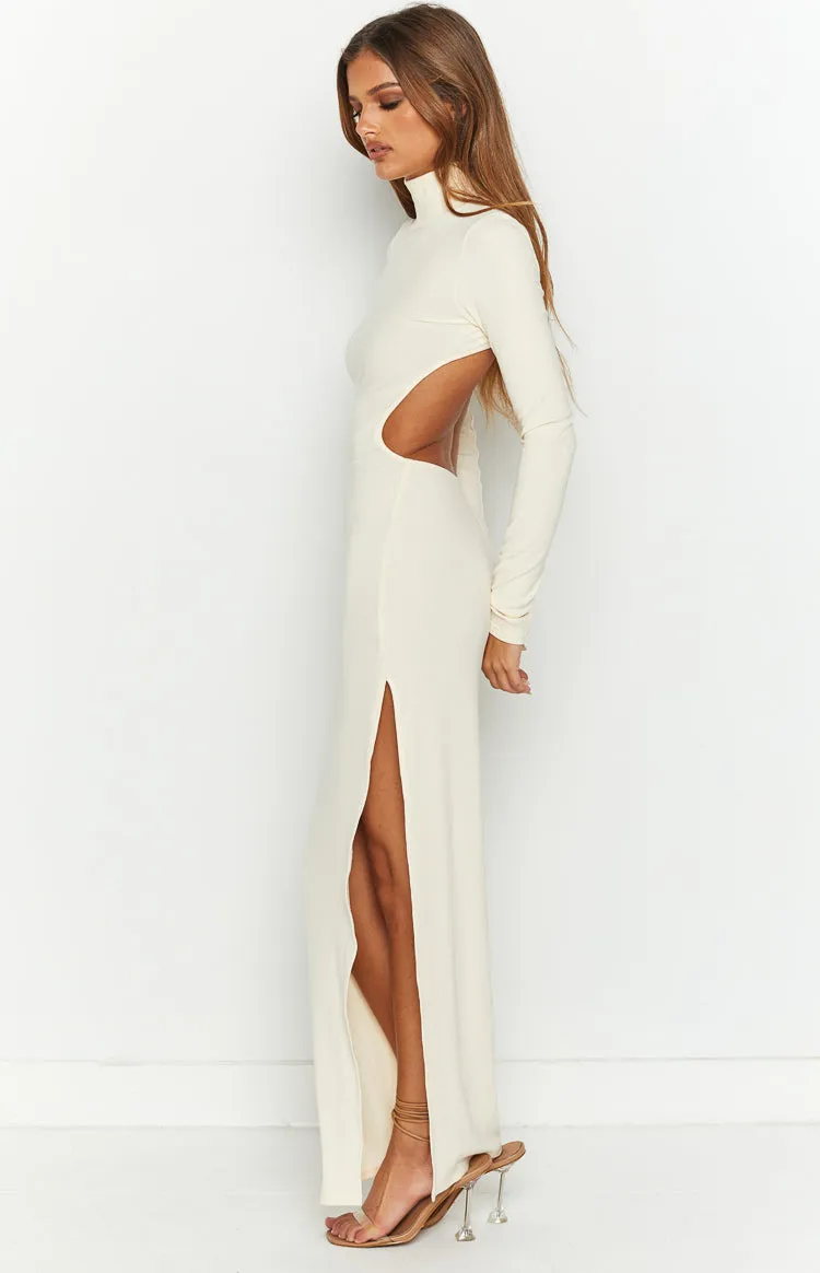 Quincy Beige Open Back Midi Dress