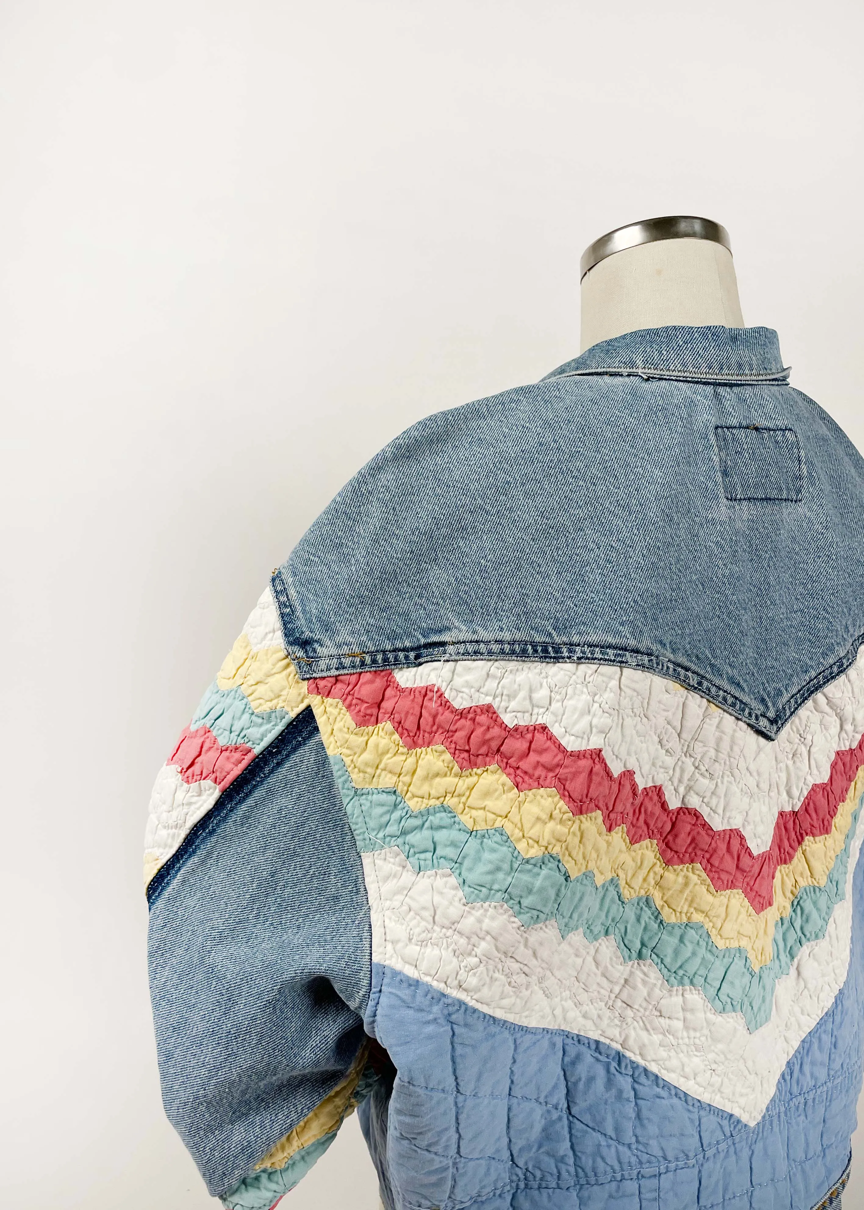 Rainbow Quilted Patchwork Denim Jacket