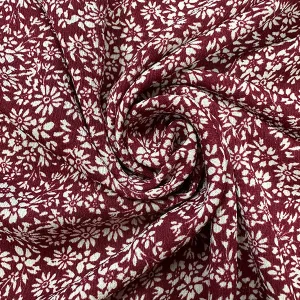 Red & Off White Floral Print High Crepe Fabric