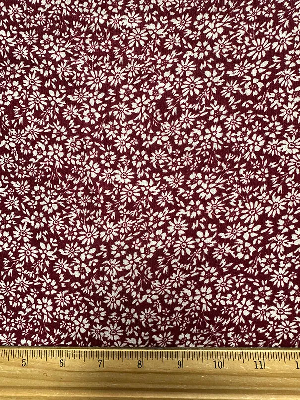 Red & Off White Floral Print High Crepe Fabric