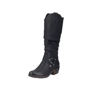 Rieker 93670-00 Ladies Black Water Resistant Side Zip Knee High Boots