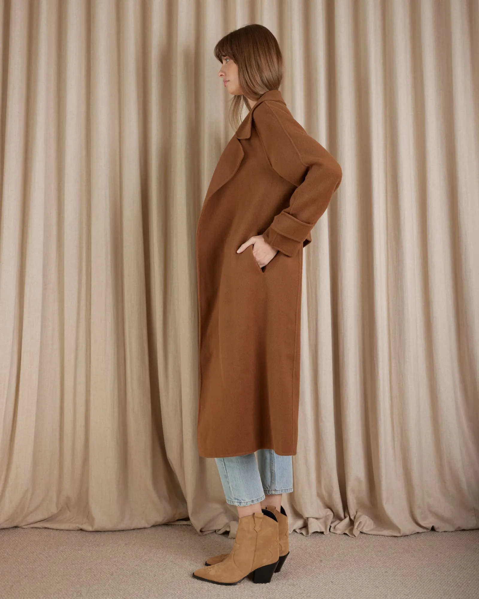 Saddler Double Faced Wool Coat - Cognac