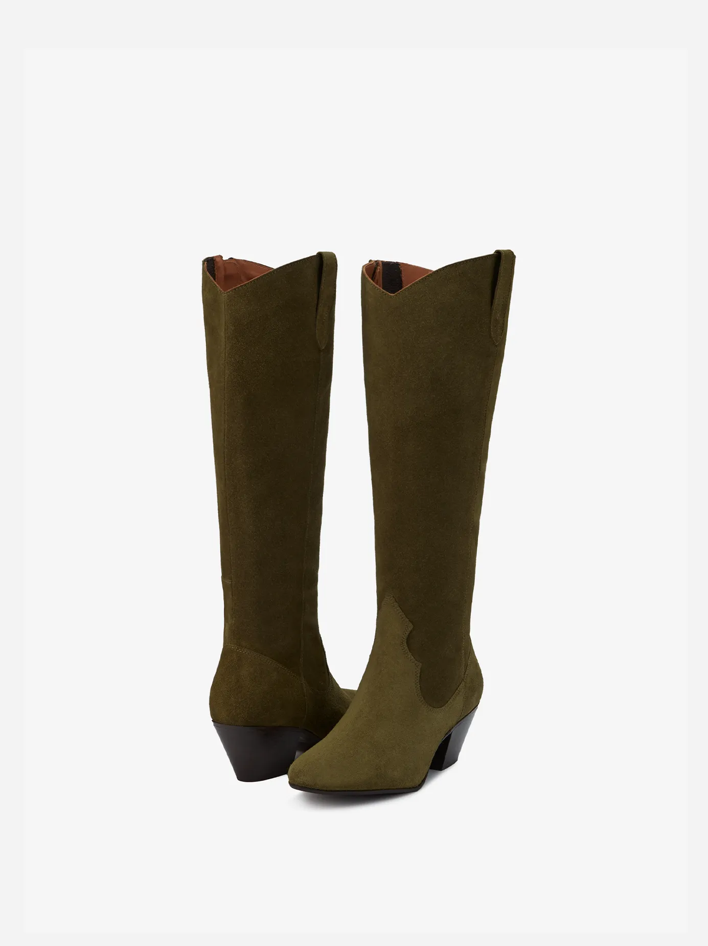 Saffron Knee High Boots in Forest Green Suede