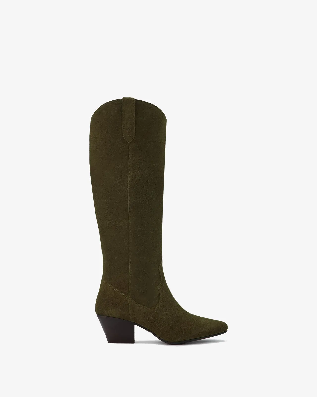 Saffron Knee High Boots in Forest Green Suede