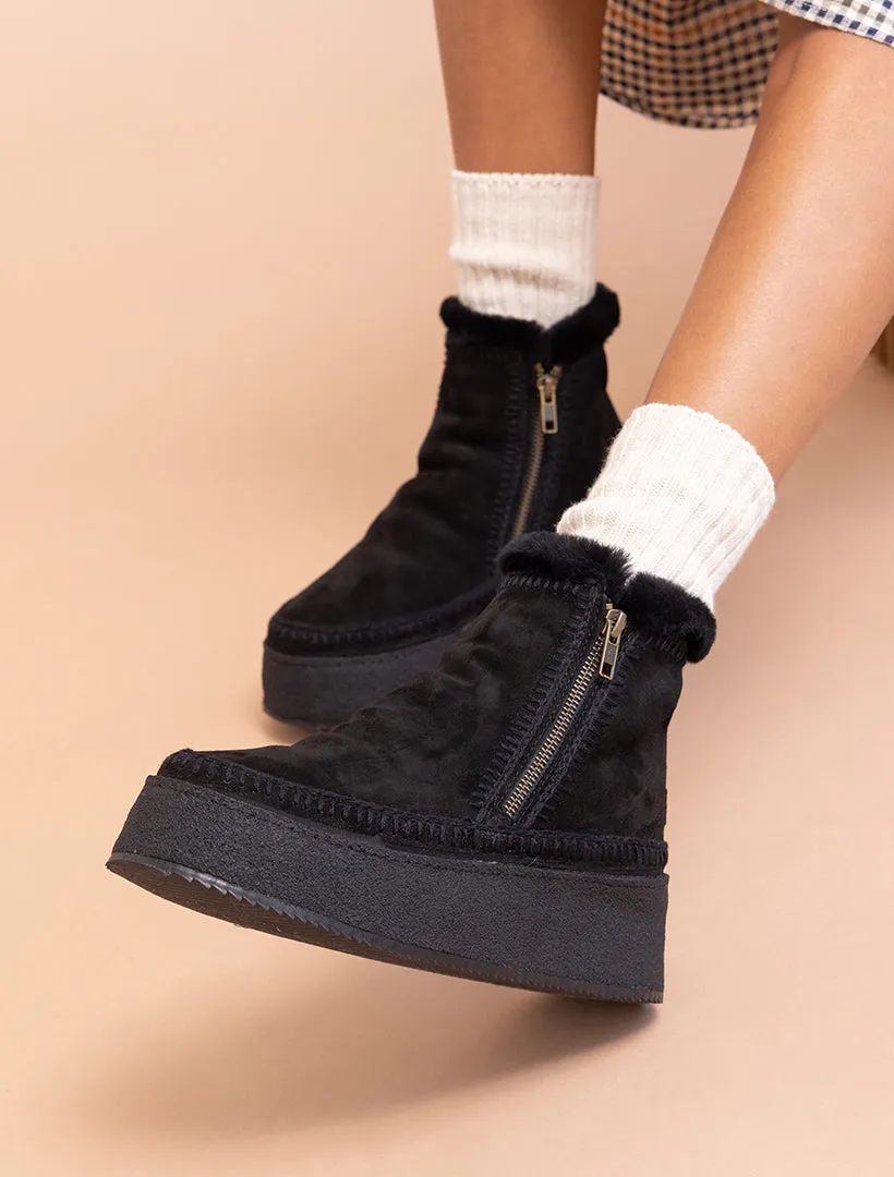 Setsu Platform Crochet Ankle Boot Black Suede Black