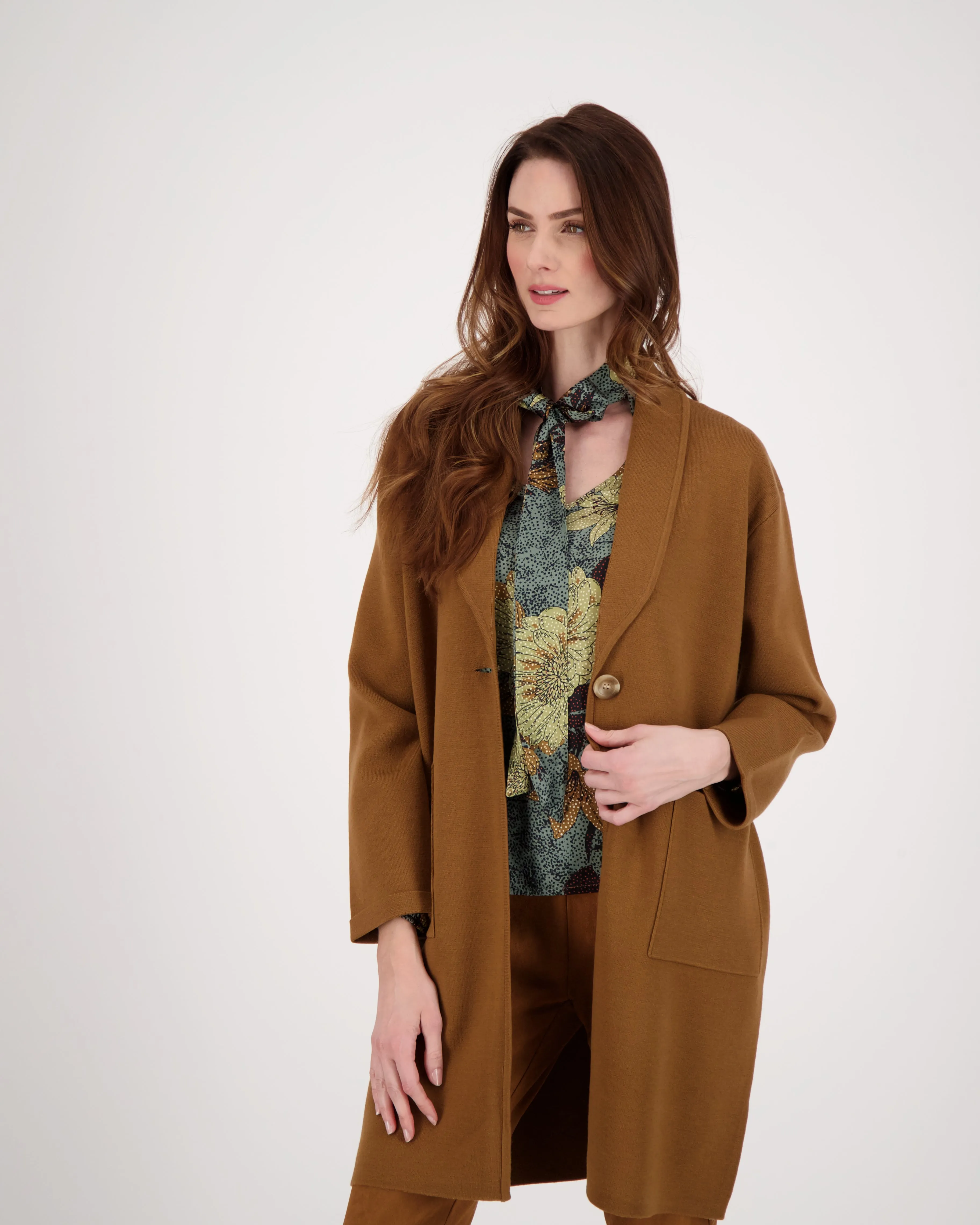 Shawl Collared Single Button Knit Coat