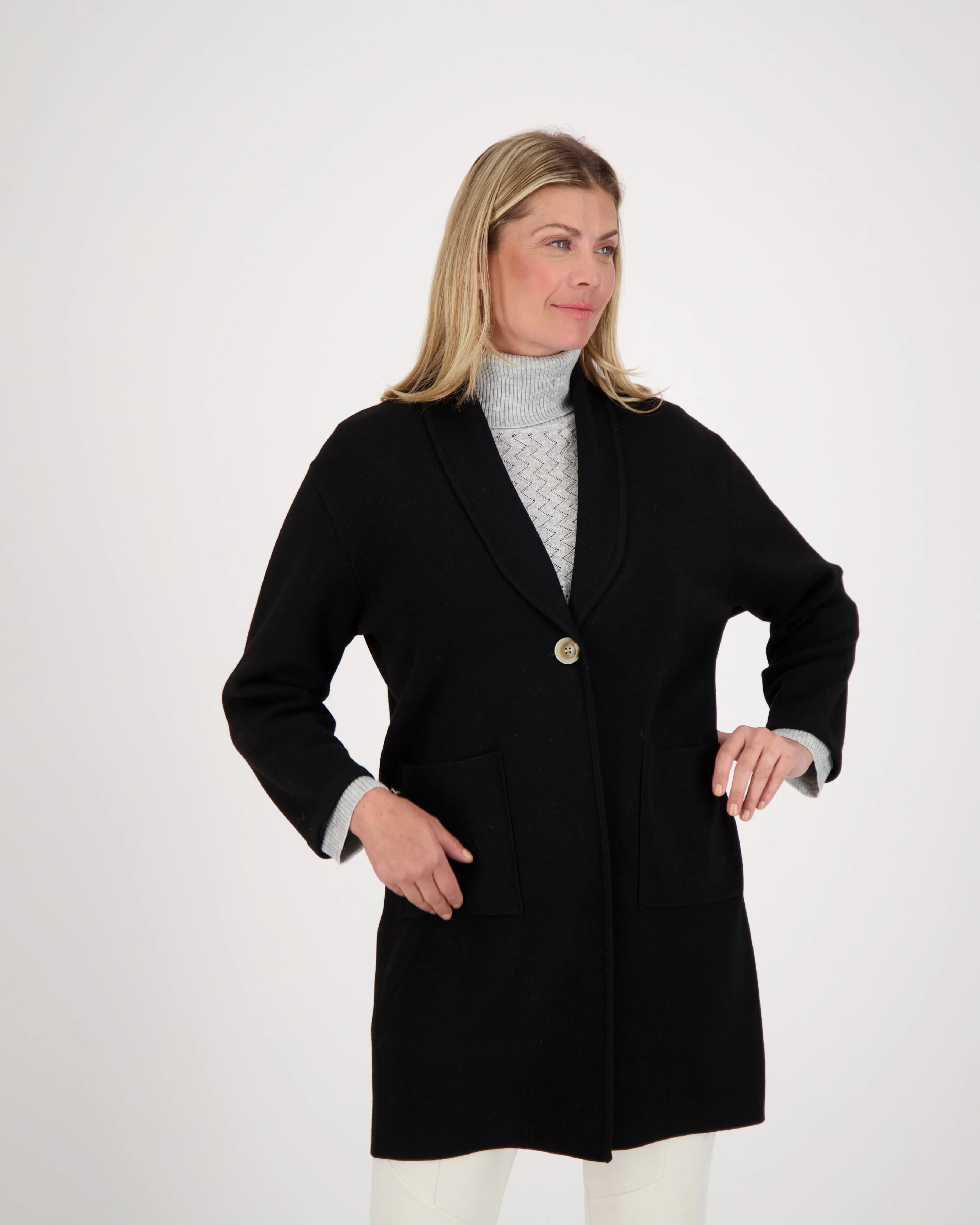 Shawl Collared Single Button Knit Coat