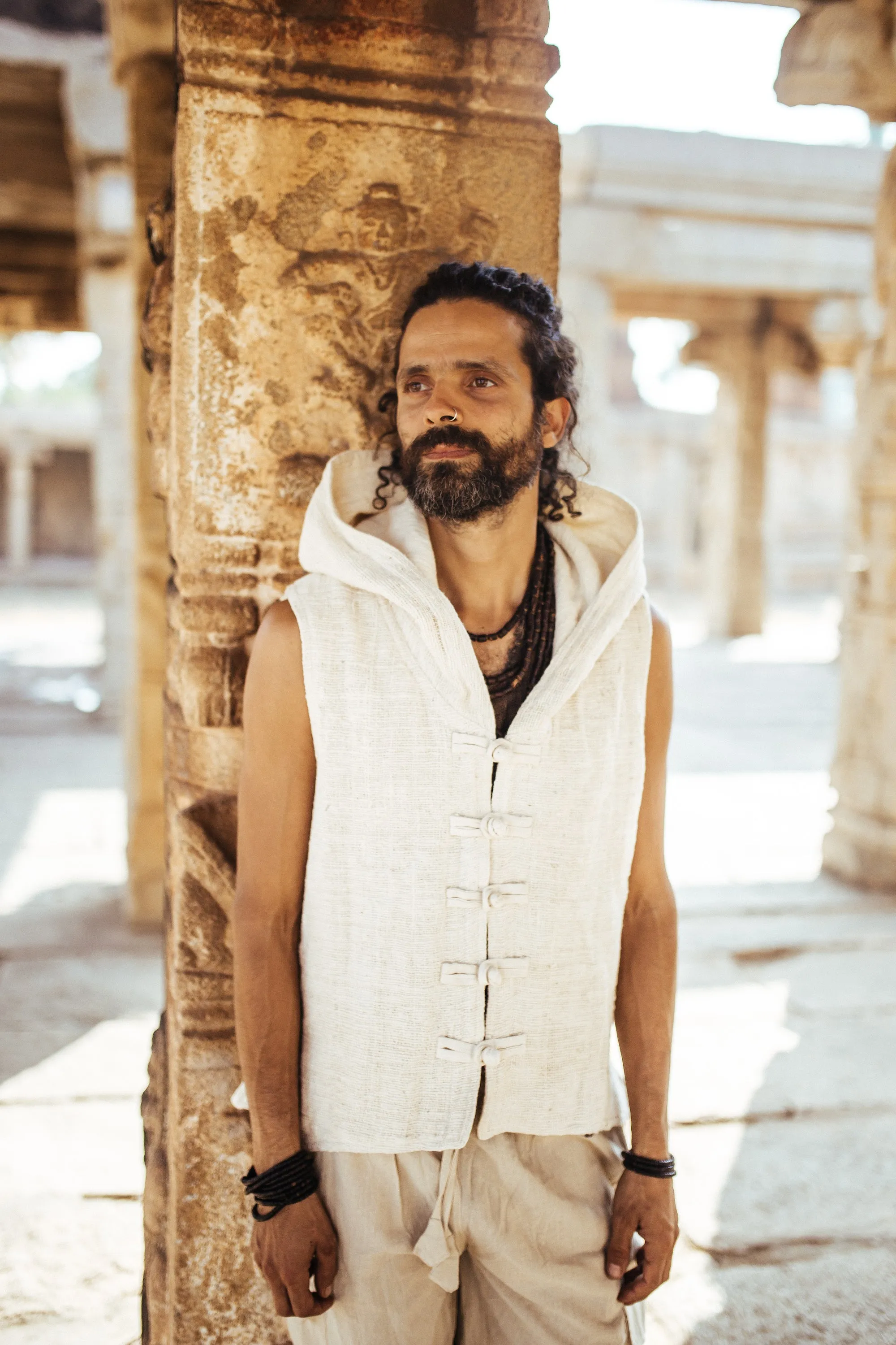 Tibetan Vest with Hoodie ⋗⋙ Handwoven Khadi Cotton