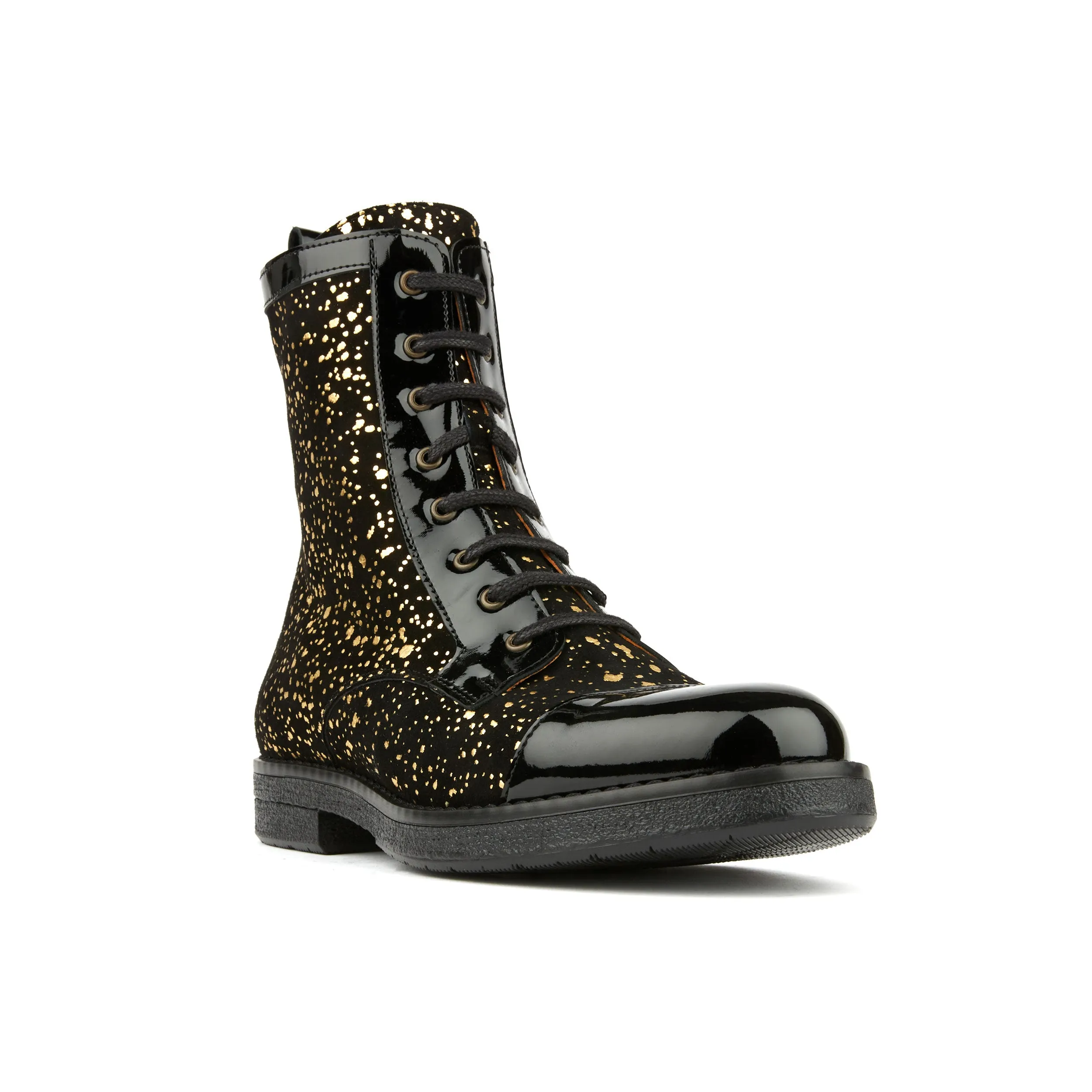 Traveller - Black Gold - Women's leather higher ankle boot in gold and black