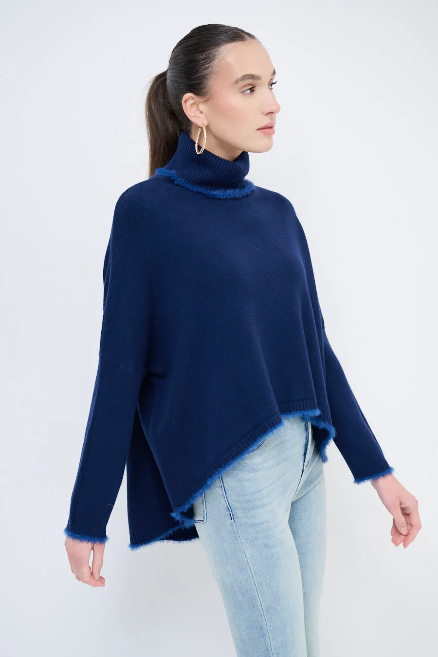 Turtleneck sweater with raw edge details wholesale