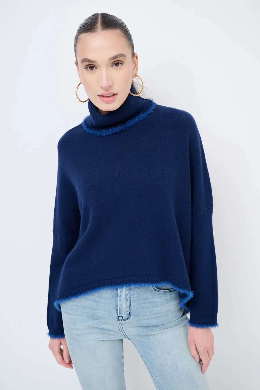 Turtleneck sweater with raw edge details wholesale