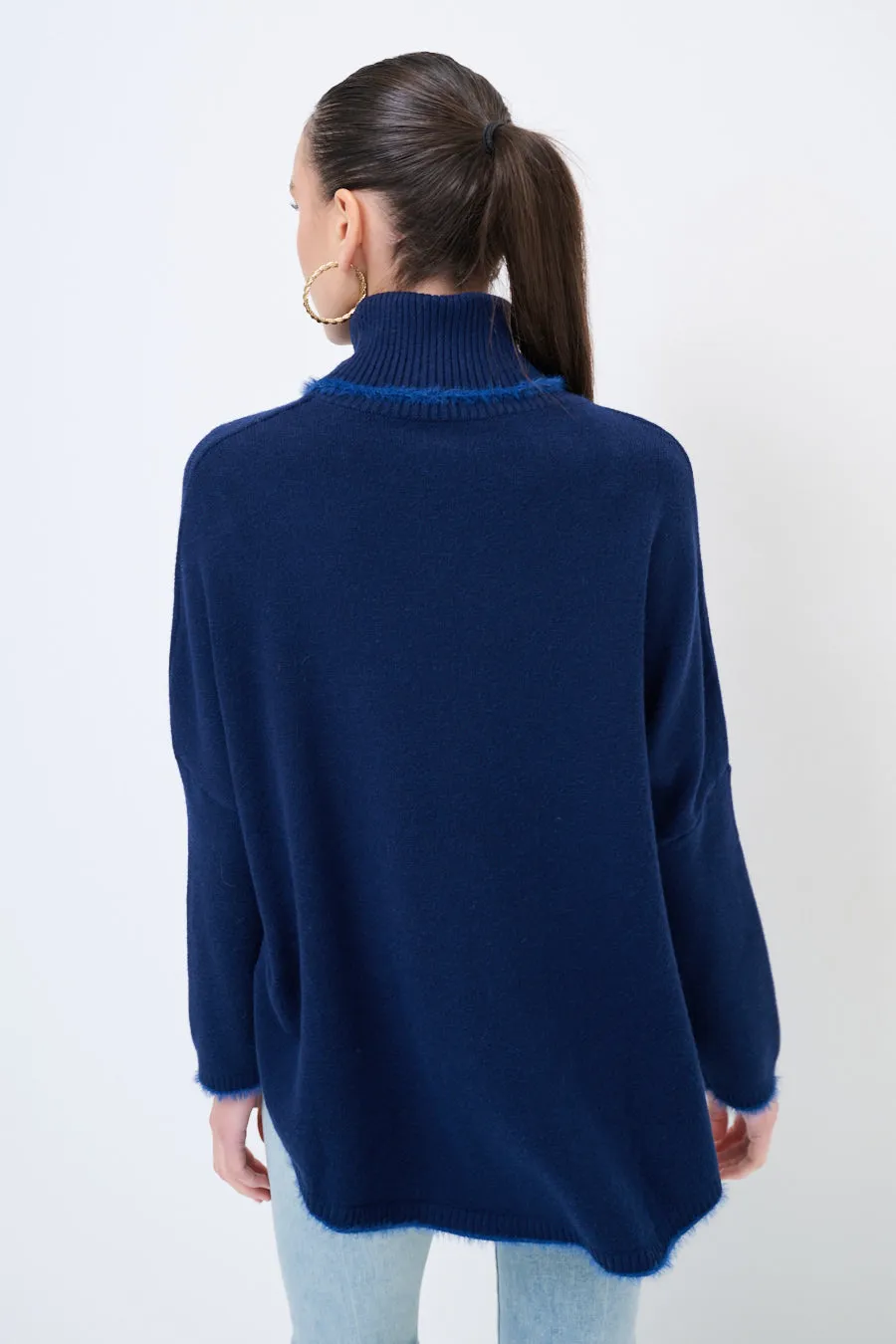 Turtleneck sweater with raw edge details wholesale