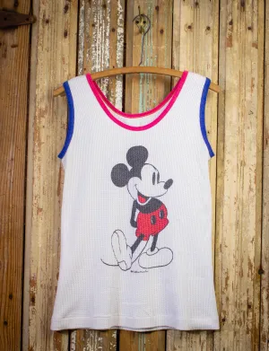 Vintage Mickey Mouse Thermal Tank Top 70s White Small