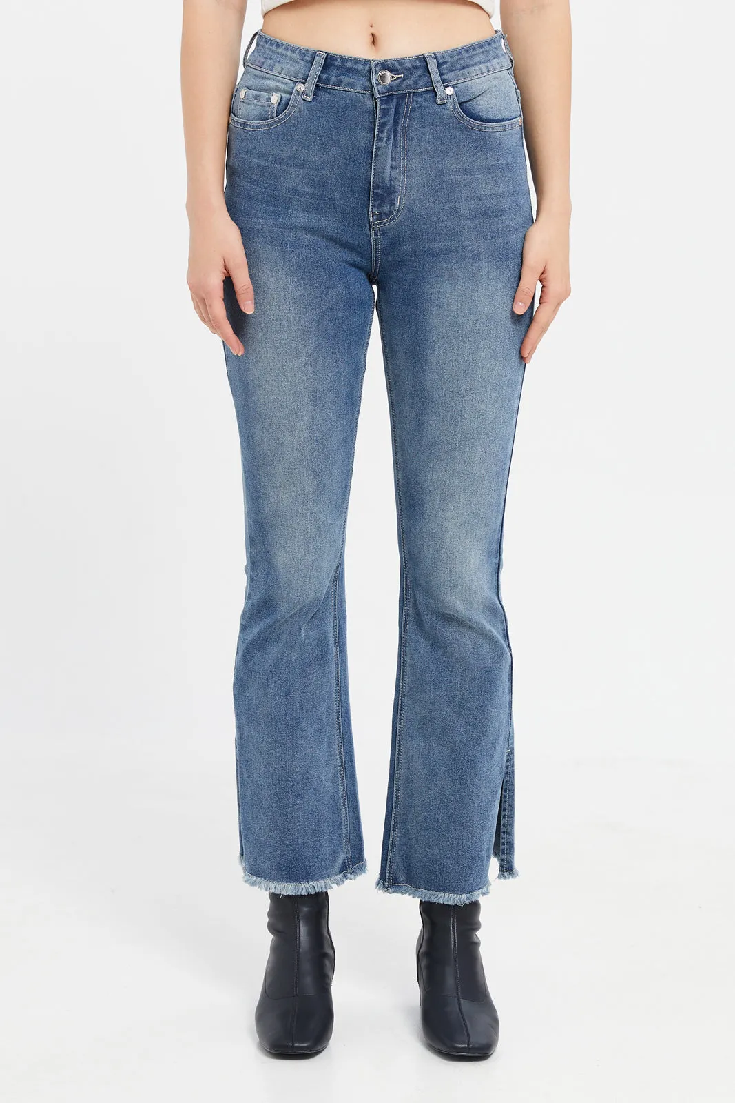 Women Blue High Rise Fit Flare Jeans