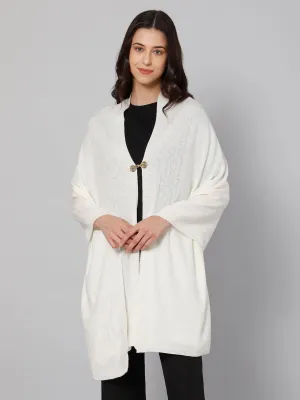 Women's Casual  Offwhite Pointelle border  Stole