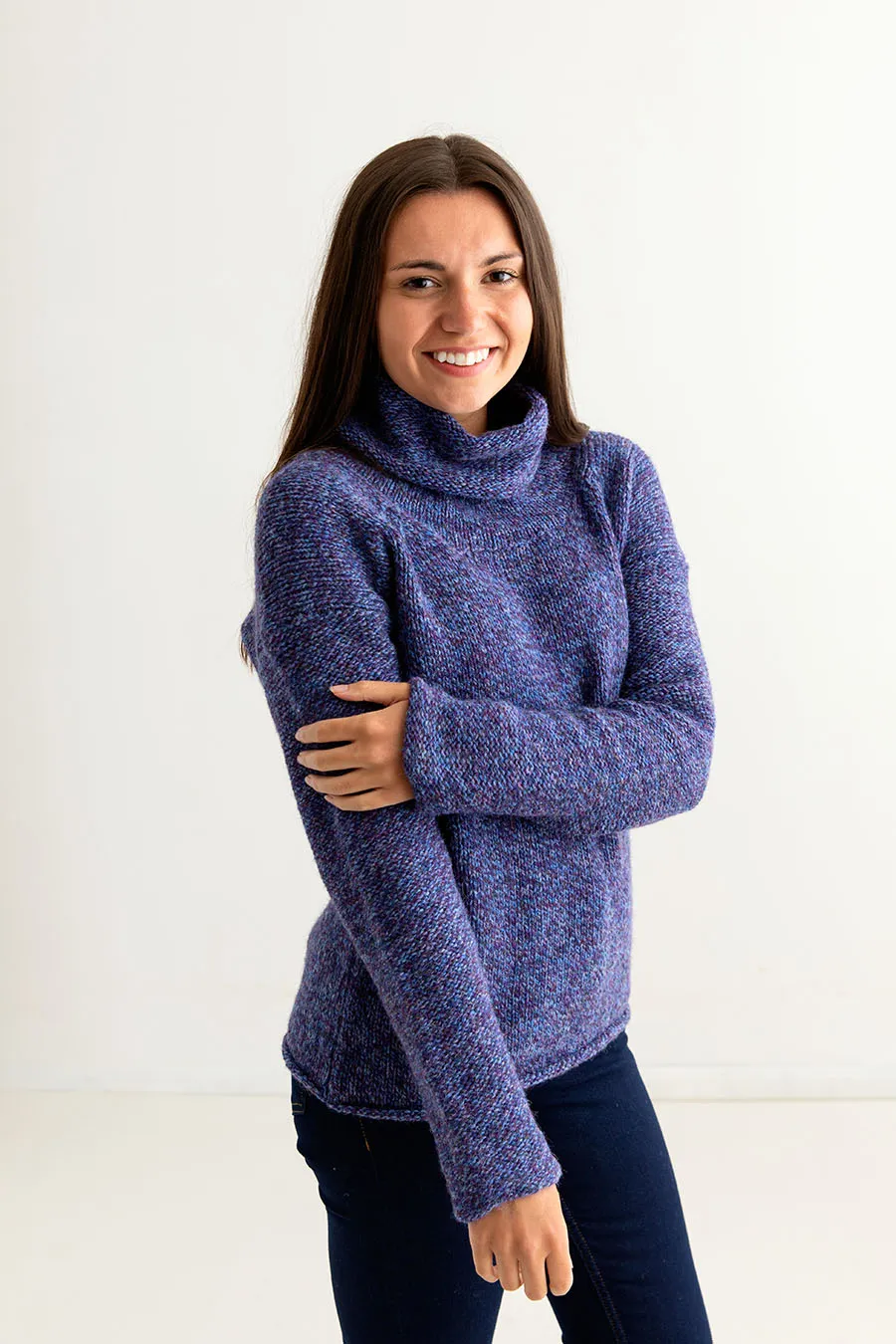 Womens Chunky Cowl neck jumper - Purple