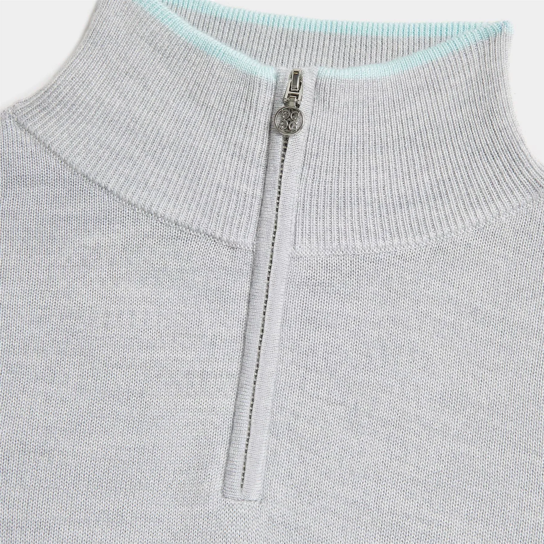 Womens Contrast Tipped Merino Wool Quarter Zip Sweater Heather Grey - SS24