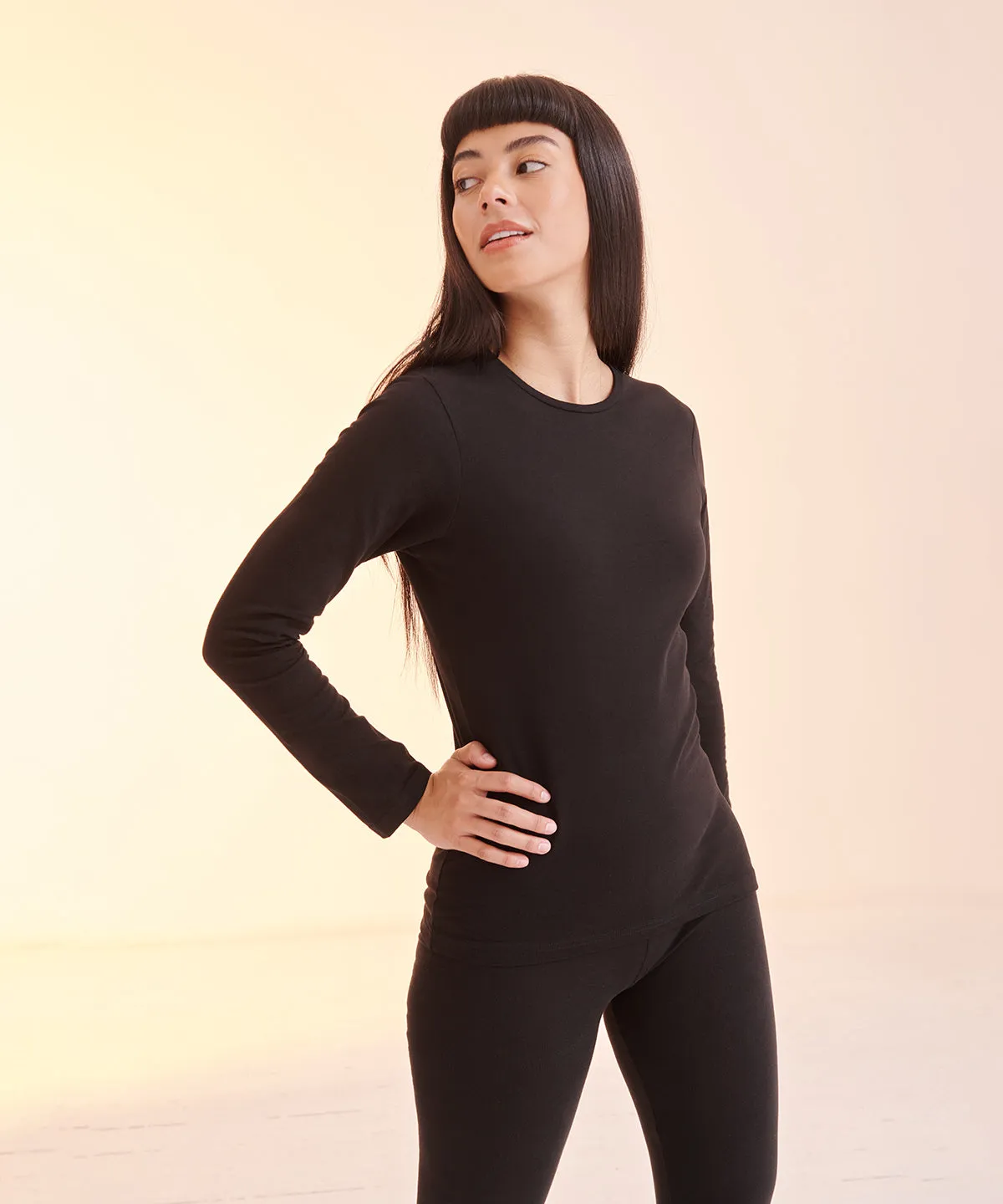 Womens feel good long sleeved stretch t-shirt | Black