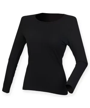 Womens feel good long sleeved stretch t-shirt | Black